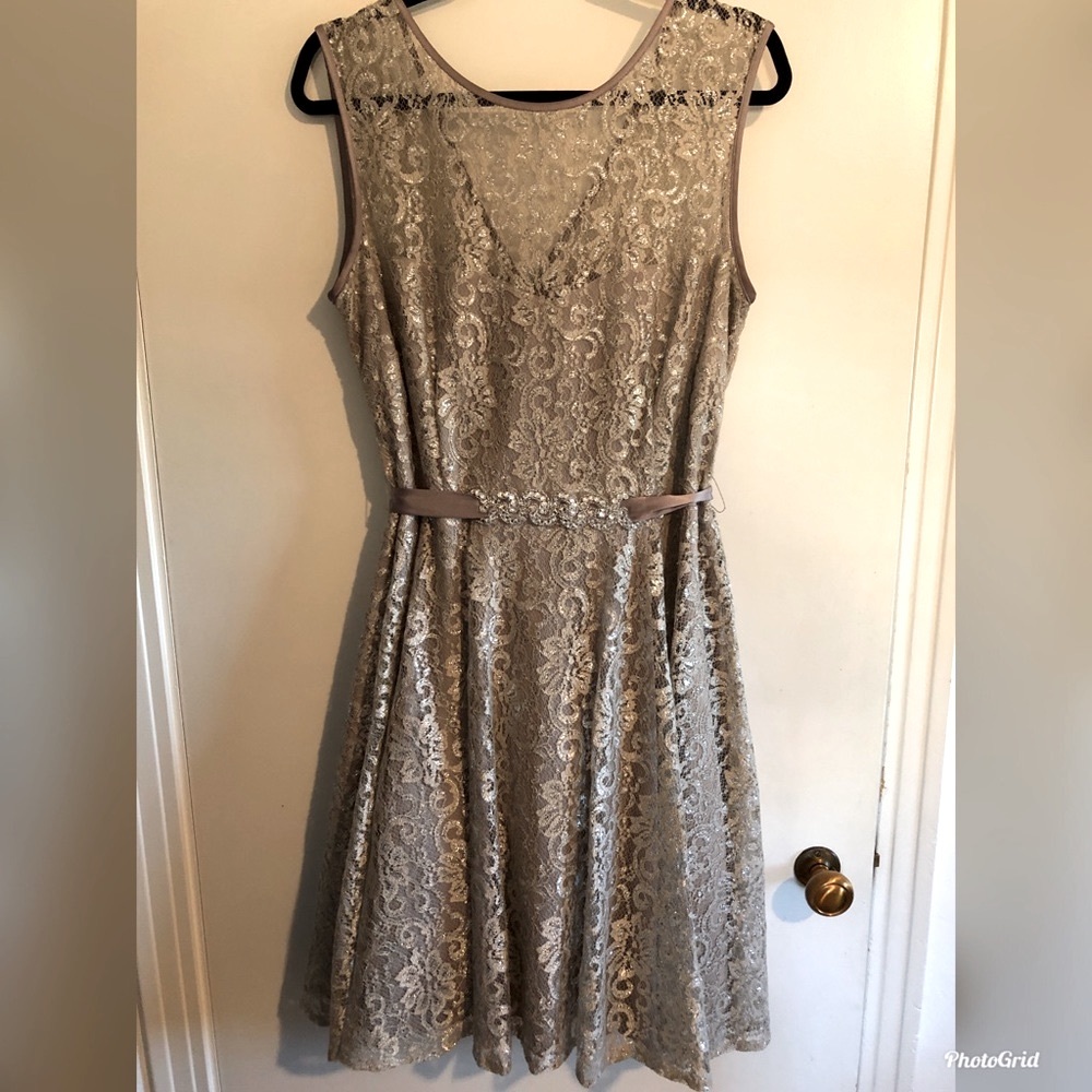 David’s Bridal Silver Cocktail Dress